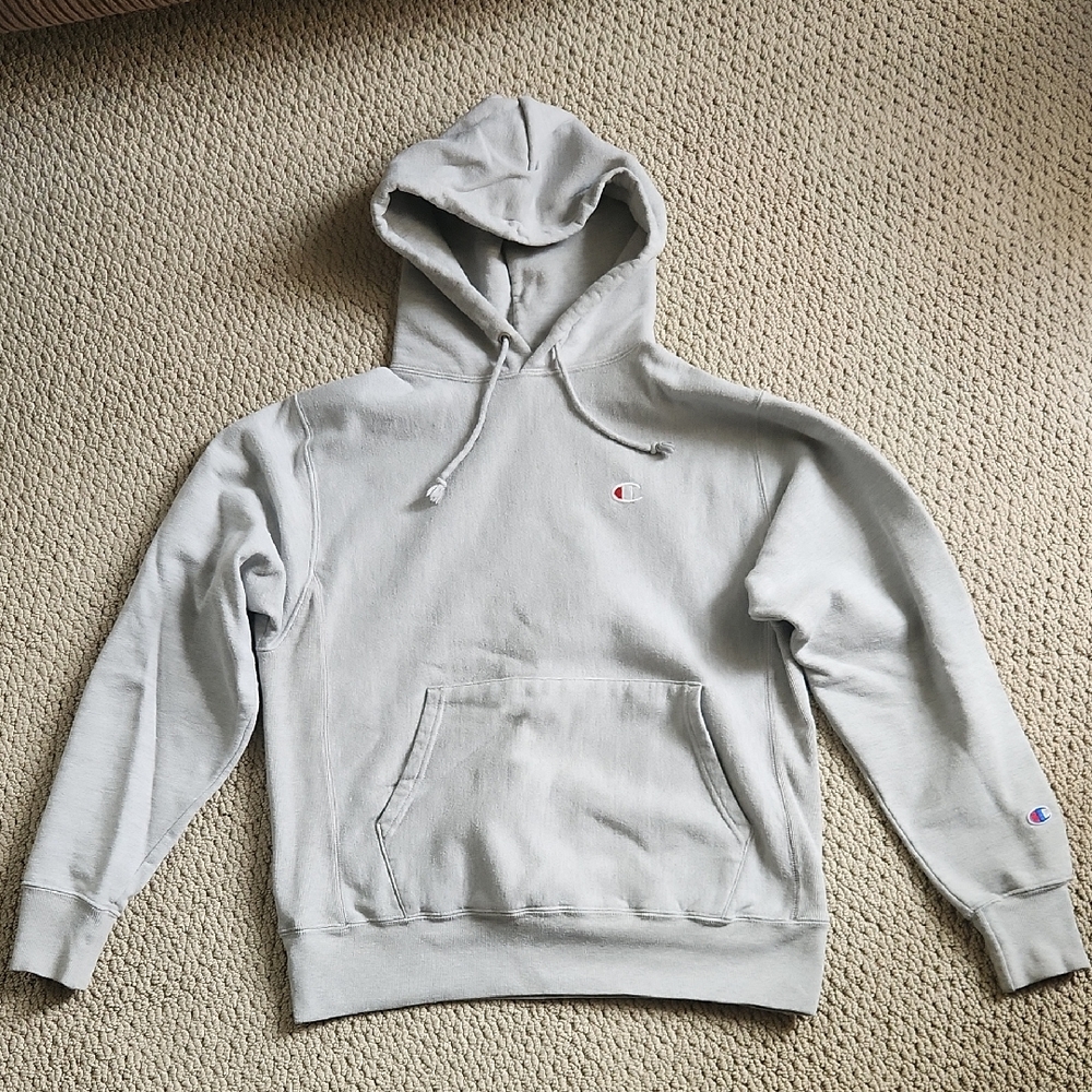 Mens Champion Reverse Weave Hoodie Gray Medium